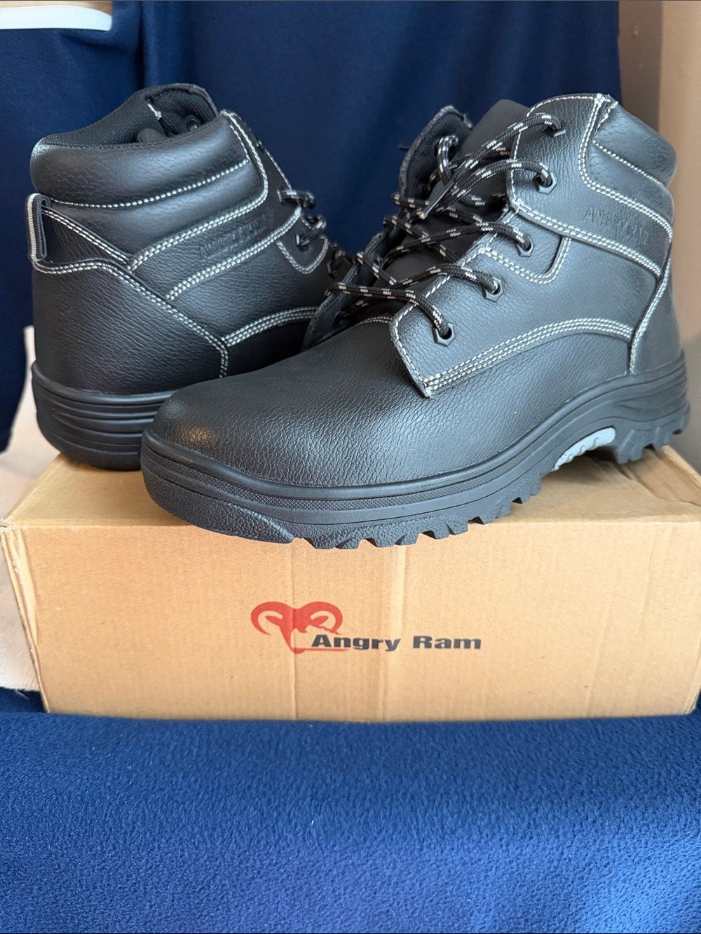 Men's Black Lace-Up Work Boots Sz 12 P783@SS
